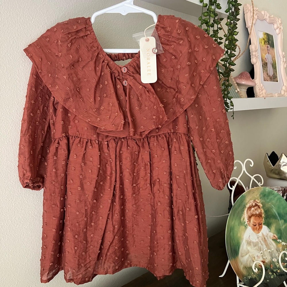 Noralee Girls' Rust Ruffle-Collar Long Sleeve Dress